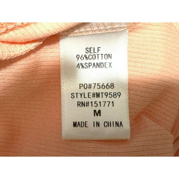 Le Lis Ruffled Ribbed Thong Apricot Bodysuit Ruched Tie Key Hole Front Sz M - Picture 7 of 7